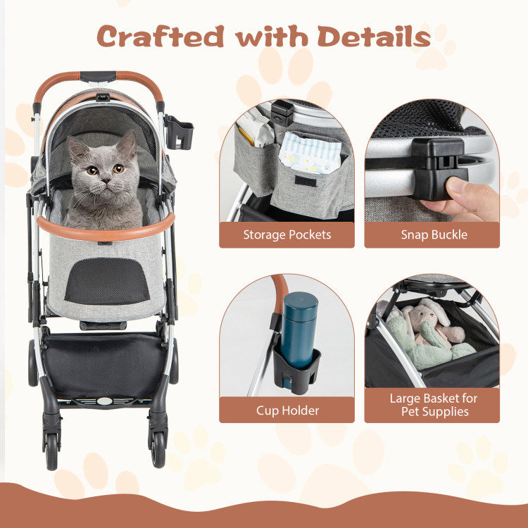 Foldable Stroller with Removable Waterproof Cover for Dogs and Cats