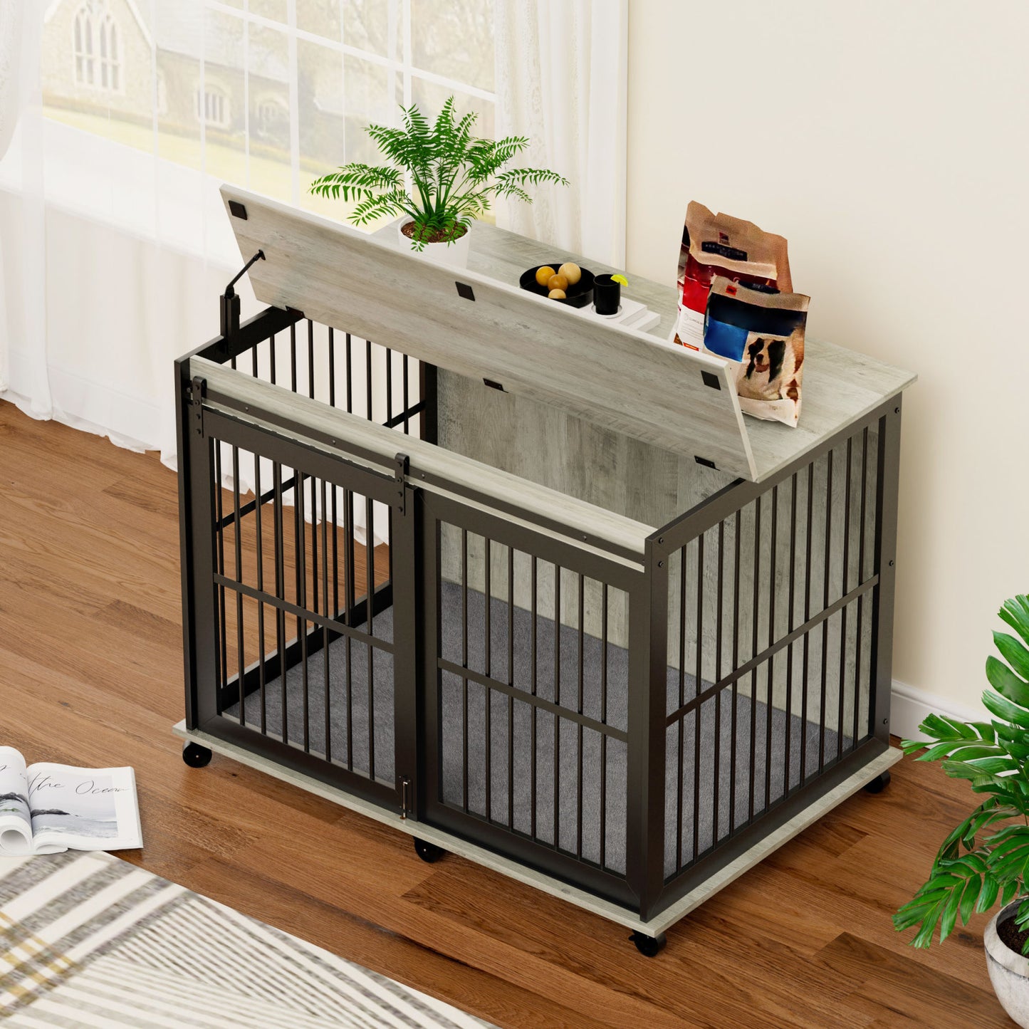 Sliding Iron Door Crate/Kennel with Mat for Dogs