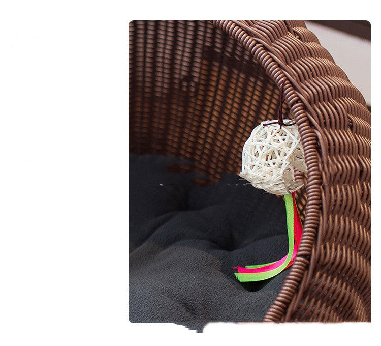 Hand-Crafted Woven Cat Nesting Bowl Bed with Toy