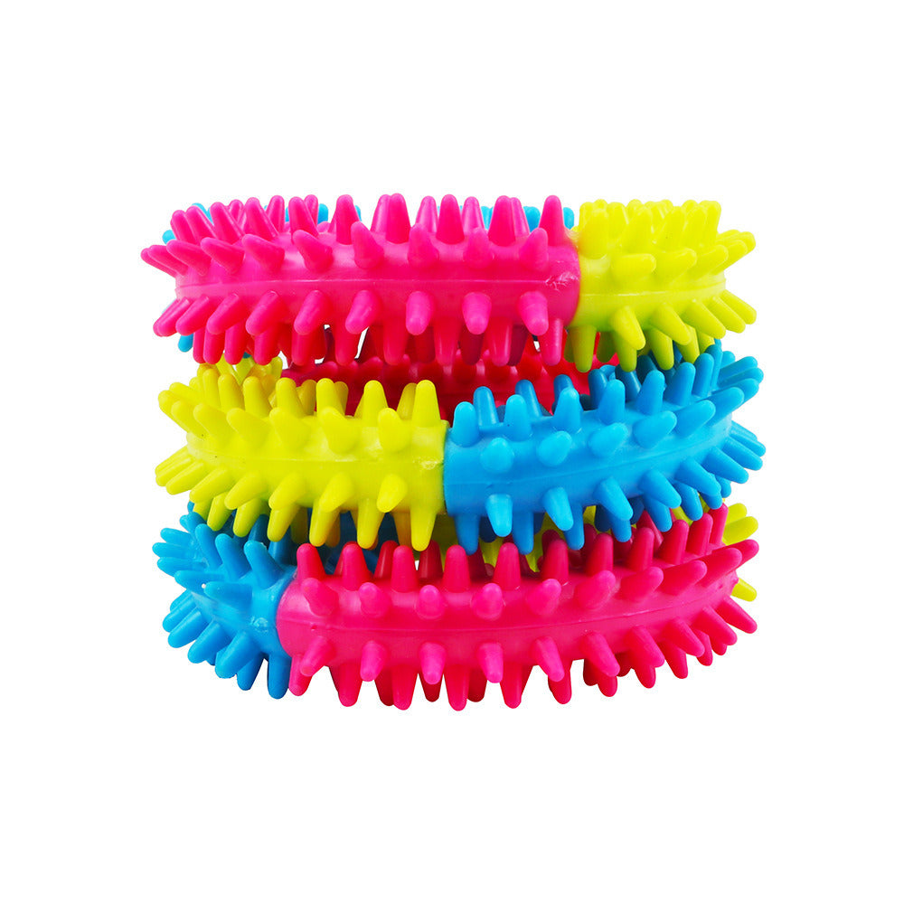 Tri-color Rubber Chewing Ring Toy for Dogs