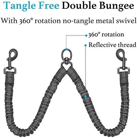Double Dog Leash No Tangle Absorbing Bungee for Two Dogs