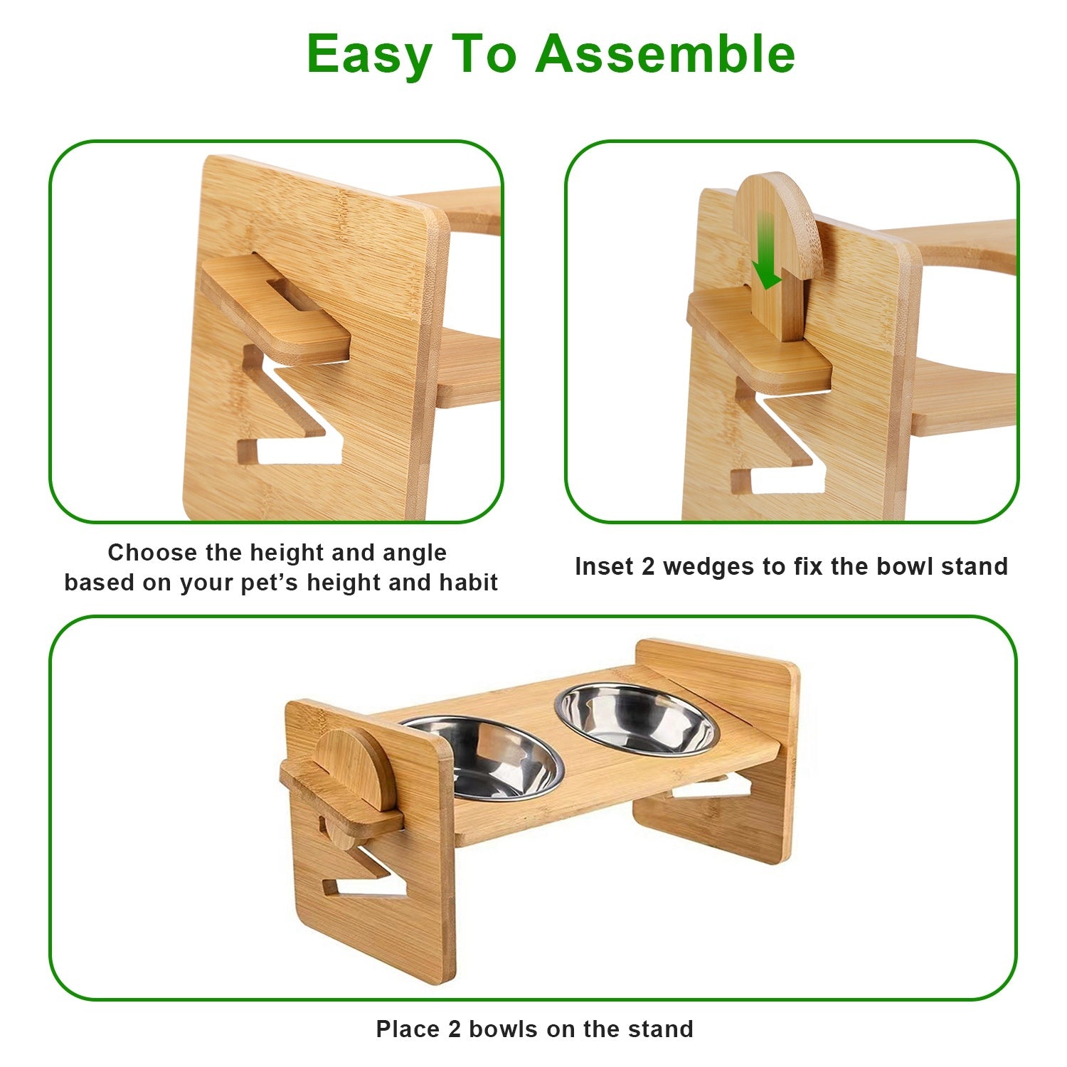 Bamboo Raised Stand Feeder with Bowls for Dogs