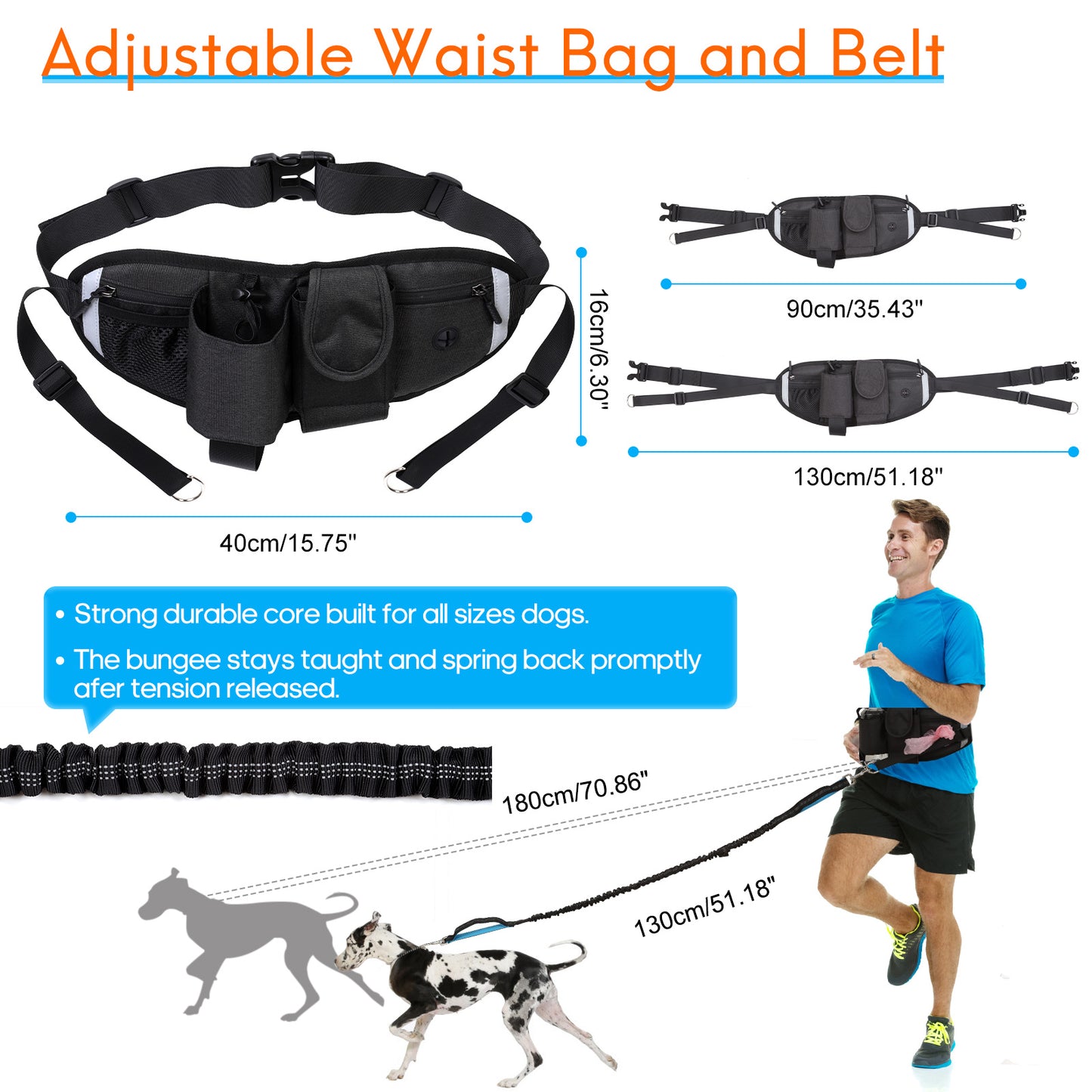 Reflective Bungee Hands Free Adjustable Dog Leash