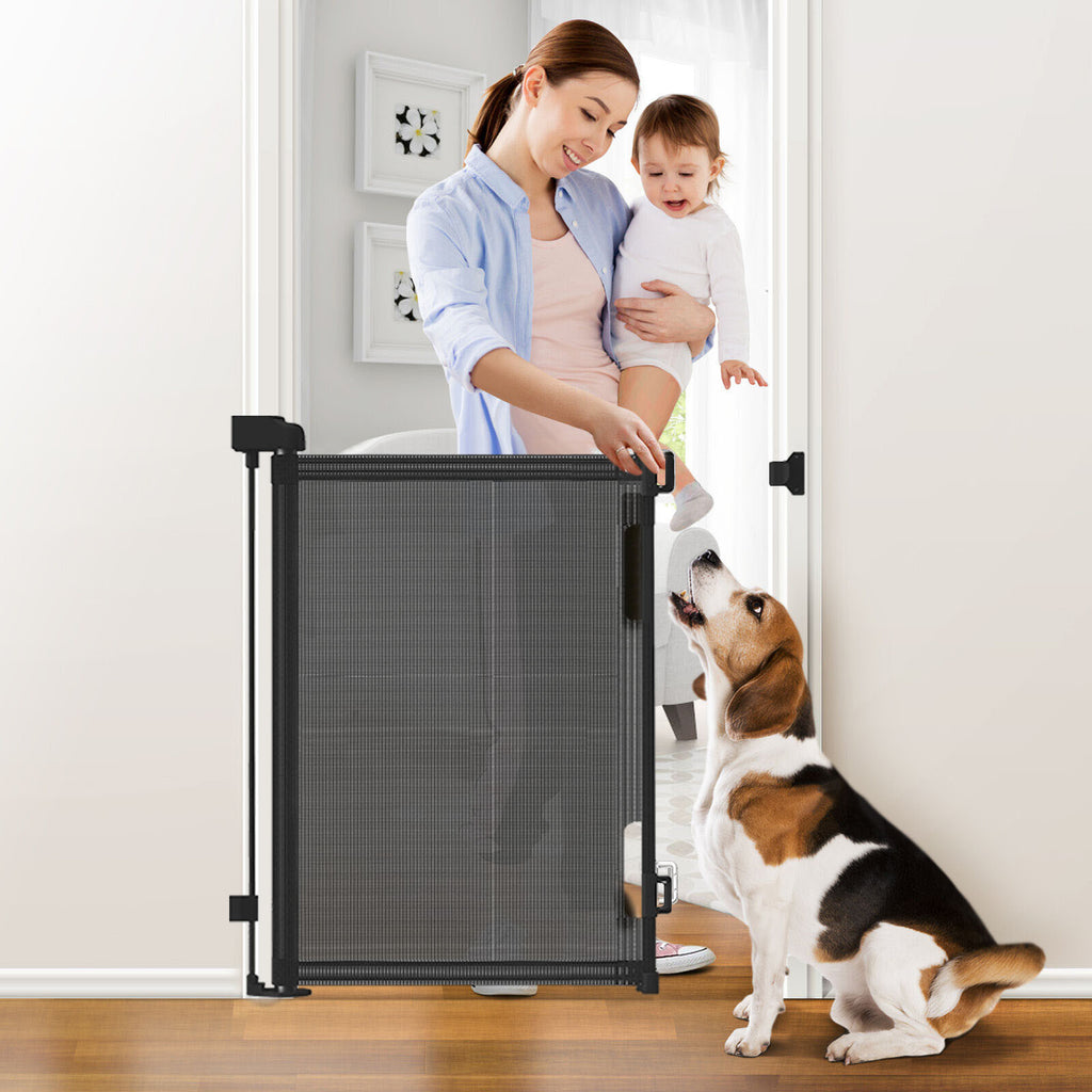 One-Handed Retractable Mesh Gate Barrier for Dogs