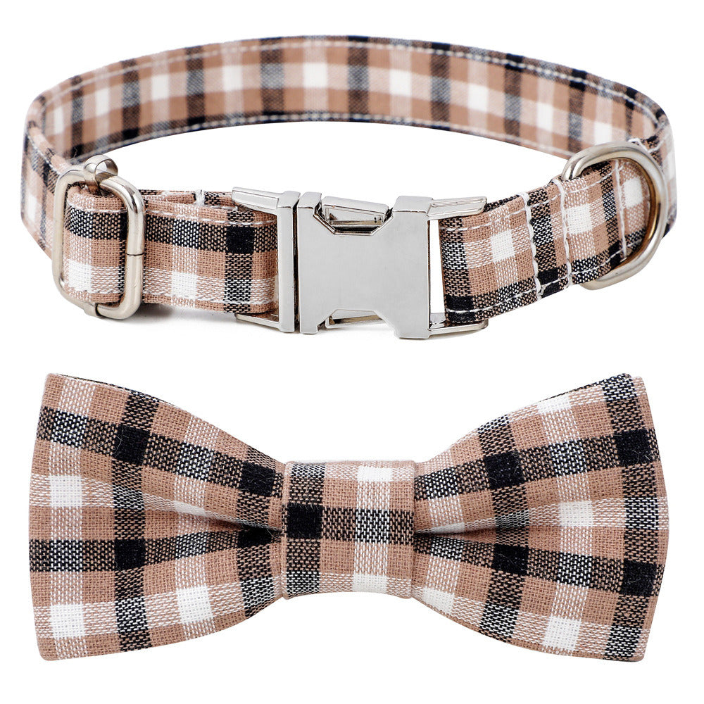 Collar with Plaid Bowtie for Small, Medium, Large Dogs