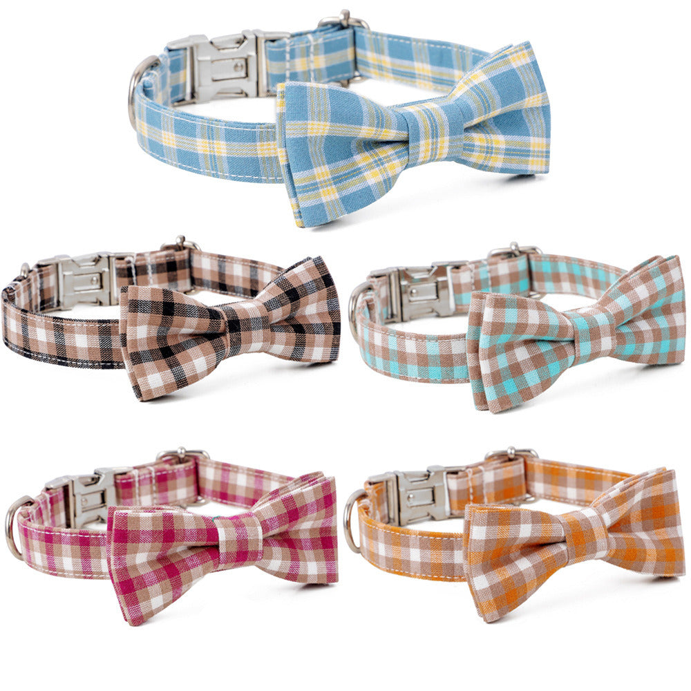 Collar with Plaid Bowtie for Small, Medium, Large Dogs