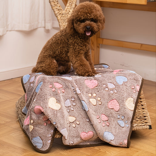 Colorful Hearts and Paw Prints Blanket for Dogs