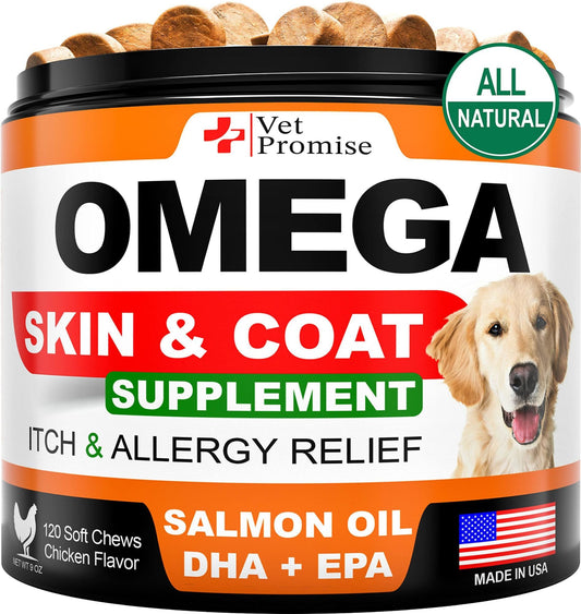 Vet Promise - Omega 3 Fish Oil, Salmon Oil Chews for Dogs