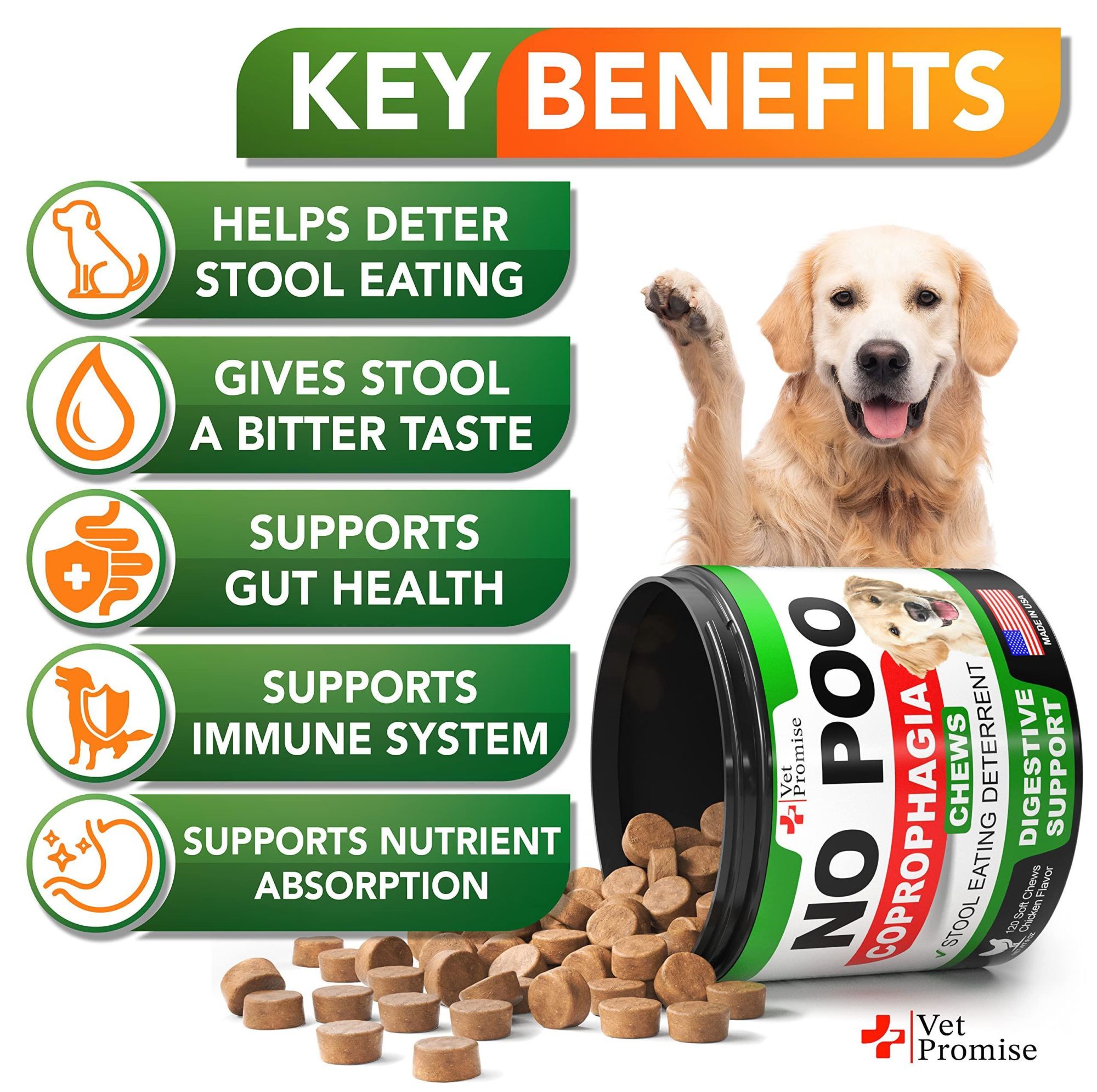 Vet Promise - No Poo Coprophagia Stool Eating Deterrent Chews for Dogs