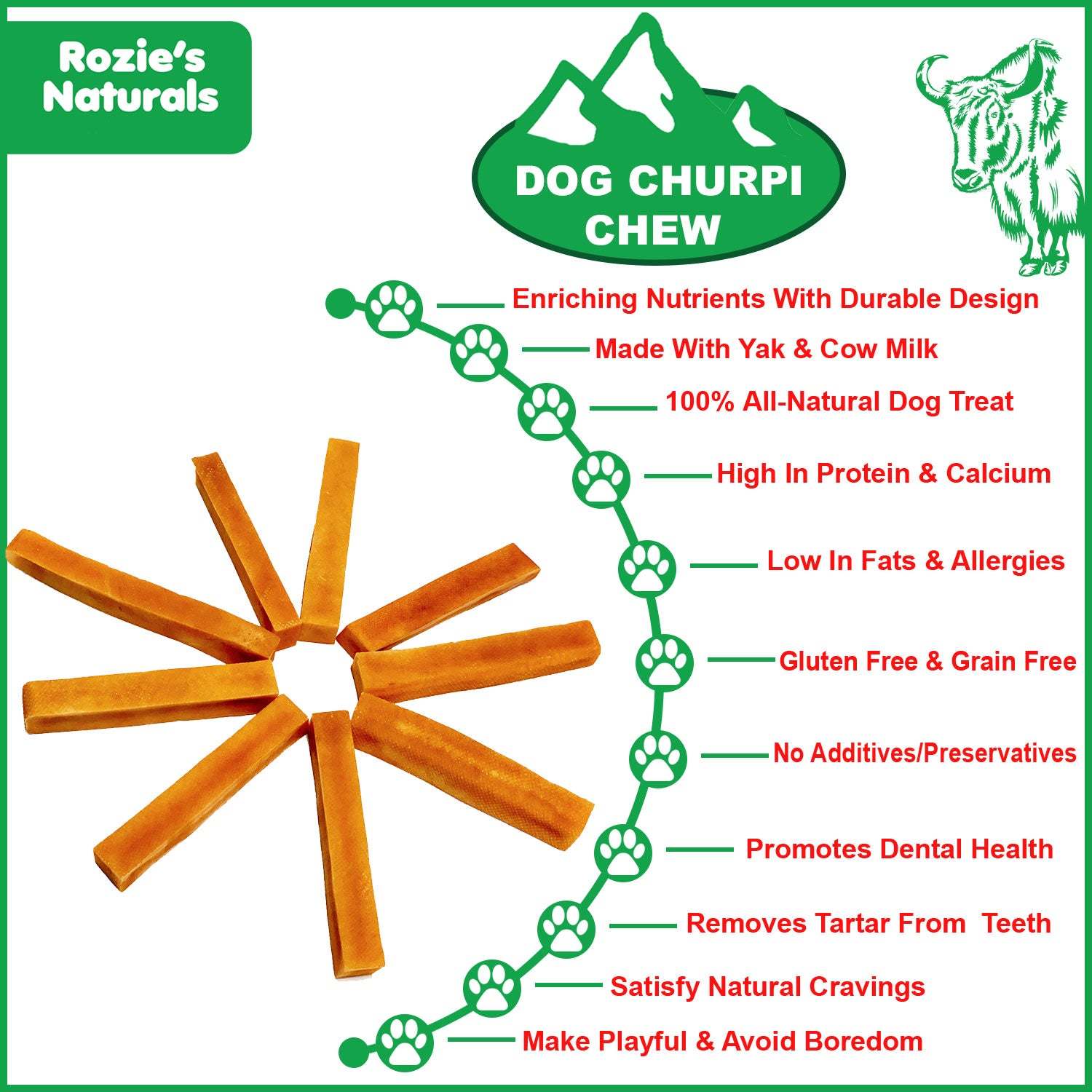 100% Natural Himalayan Yak Cheese - Churpi - Dog Chews - 2 count