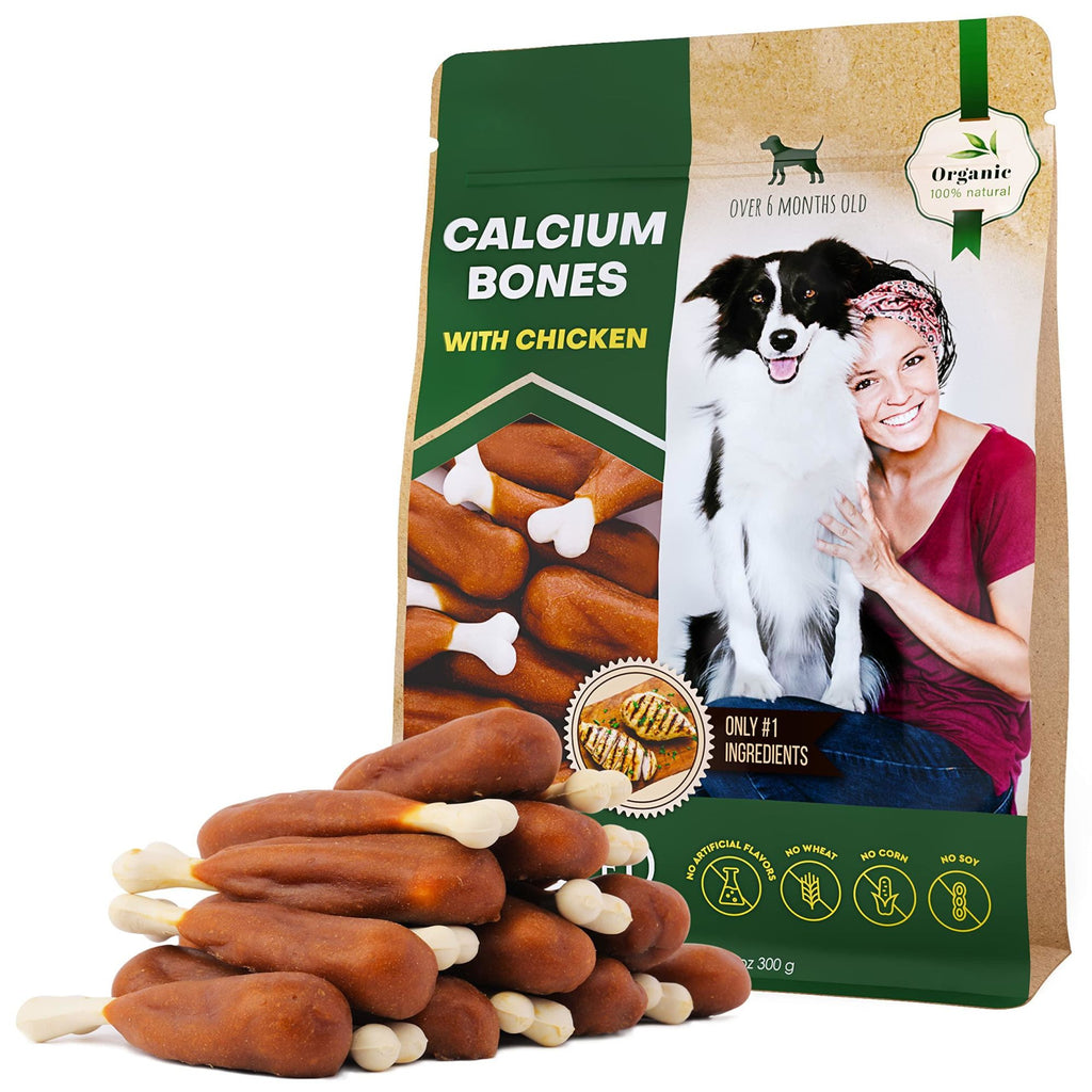 Organic Rawhide-Free Calcium Bones Wrapped with Chicken Treats for Dogs