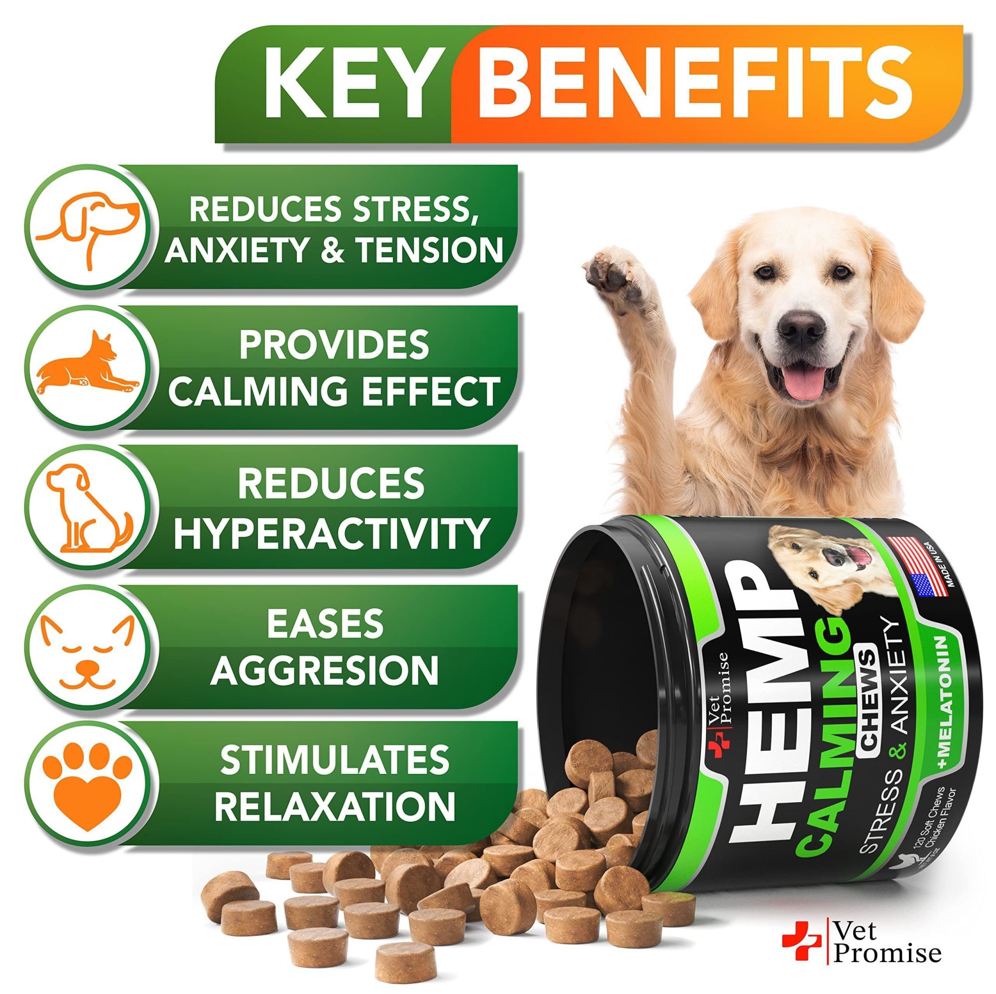 Vet Promise - Hemp Oil and Melatonin Calming Anxiety and Stress Chews for Dogs