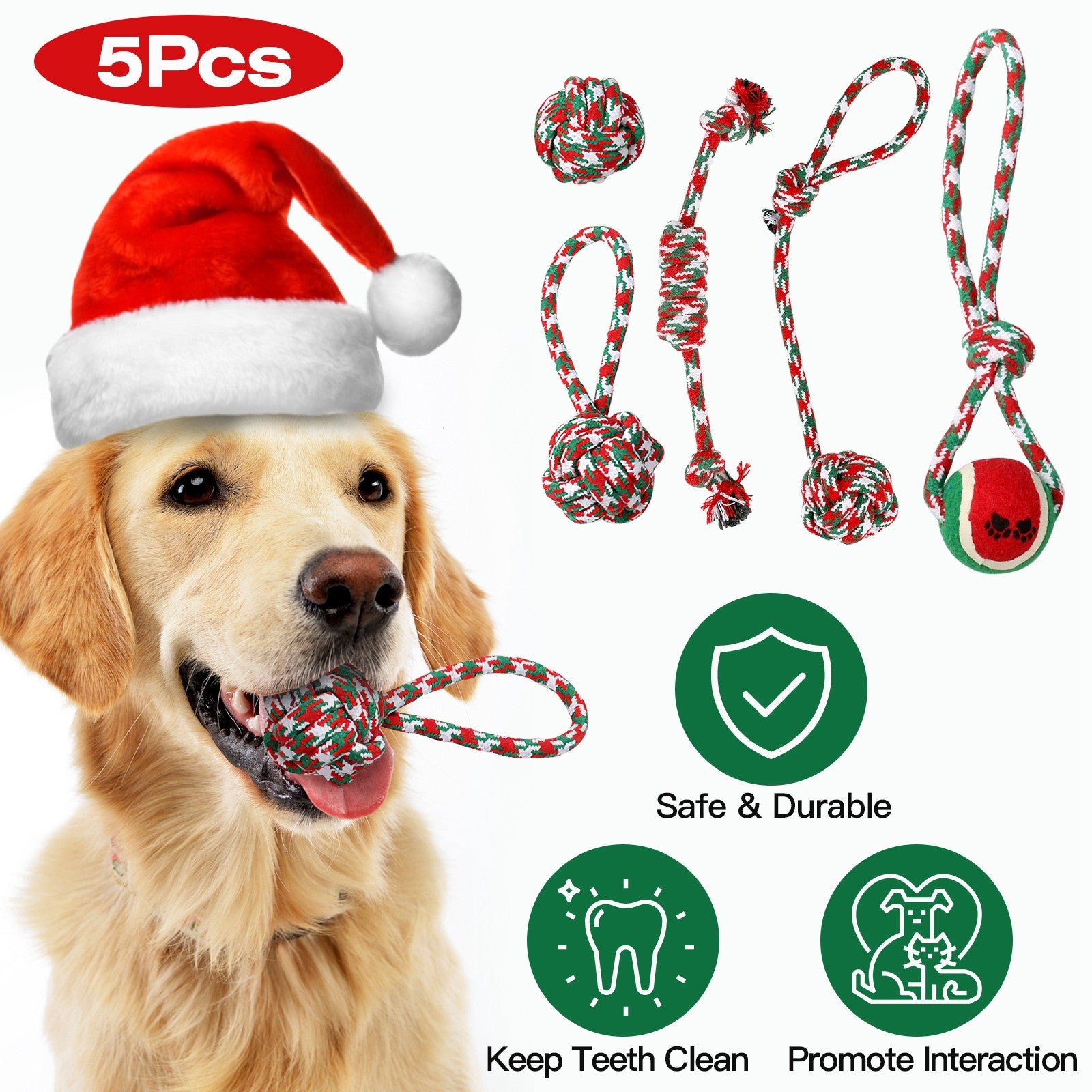 Christmas Style Rope Chews for Dogs 5Pcs
