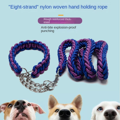 Eight-Strand Braided Collar Leash with Impact Chain for Dogs