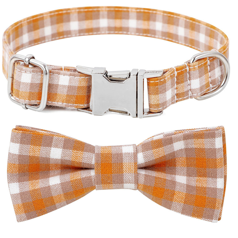 Collar with Plaid Bowtie for Small, Medium, Large Dogs