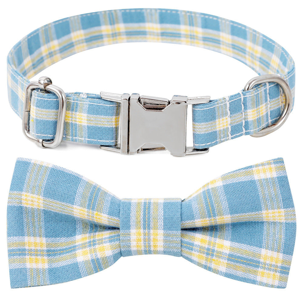 Collar with Plaid Bowtie for Small, Medium, Large Dogs