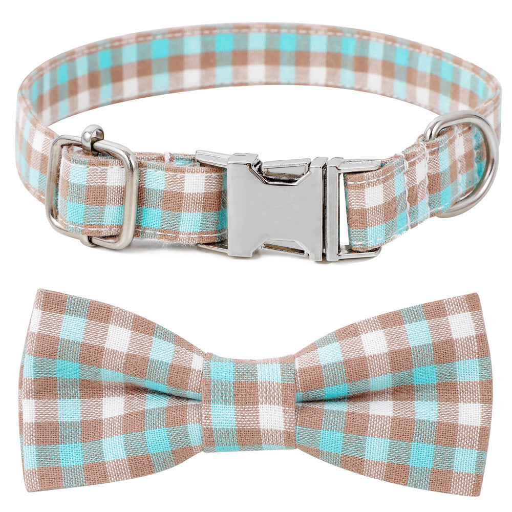 Collar with Plaid Bowtie for Small, Medium, Large Dogs