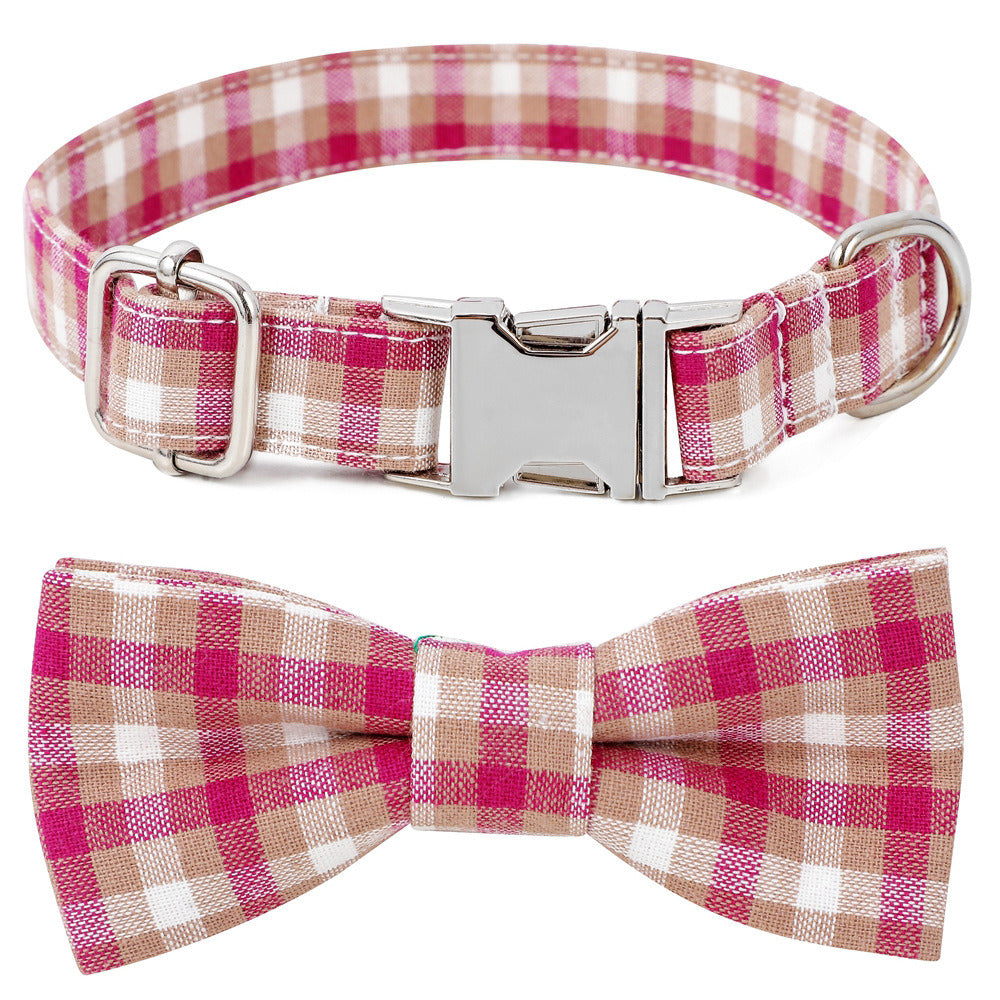 Collar with Plaid Bowtie for Small, Medium, Large Dogs