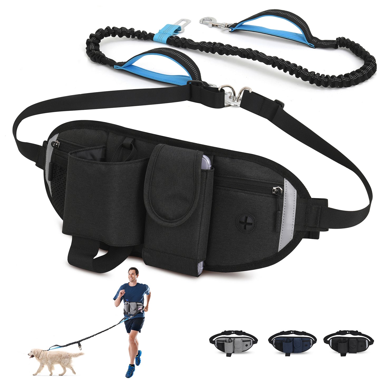 Reflective Bungee Hands Free Adjustable Dog Leash