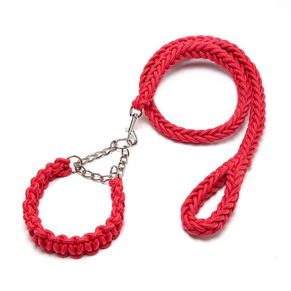 Eight-Strand Braided Collar Leash with Impact Chain for Dogs