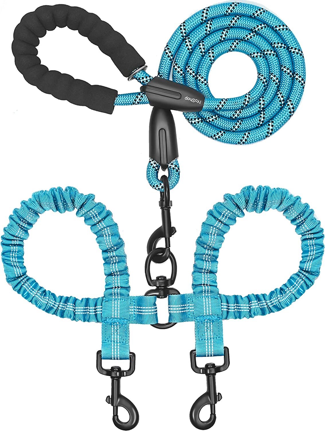 Double Dog Leash No Tangle Absorbing Bungee for Two Dogs