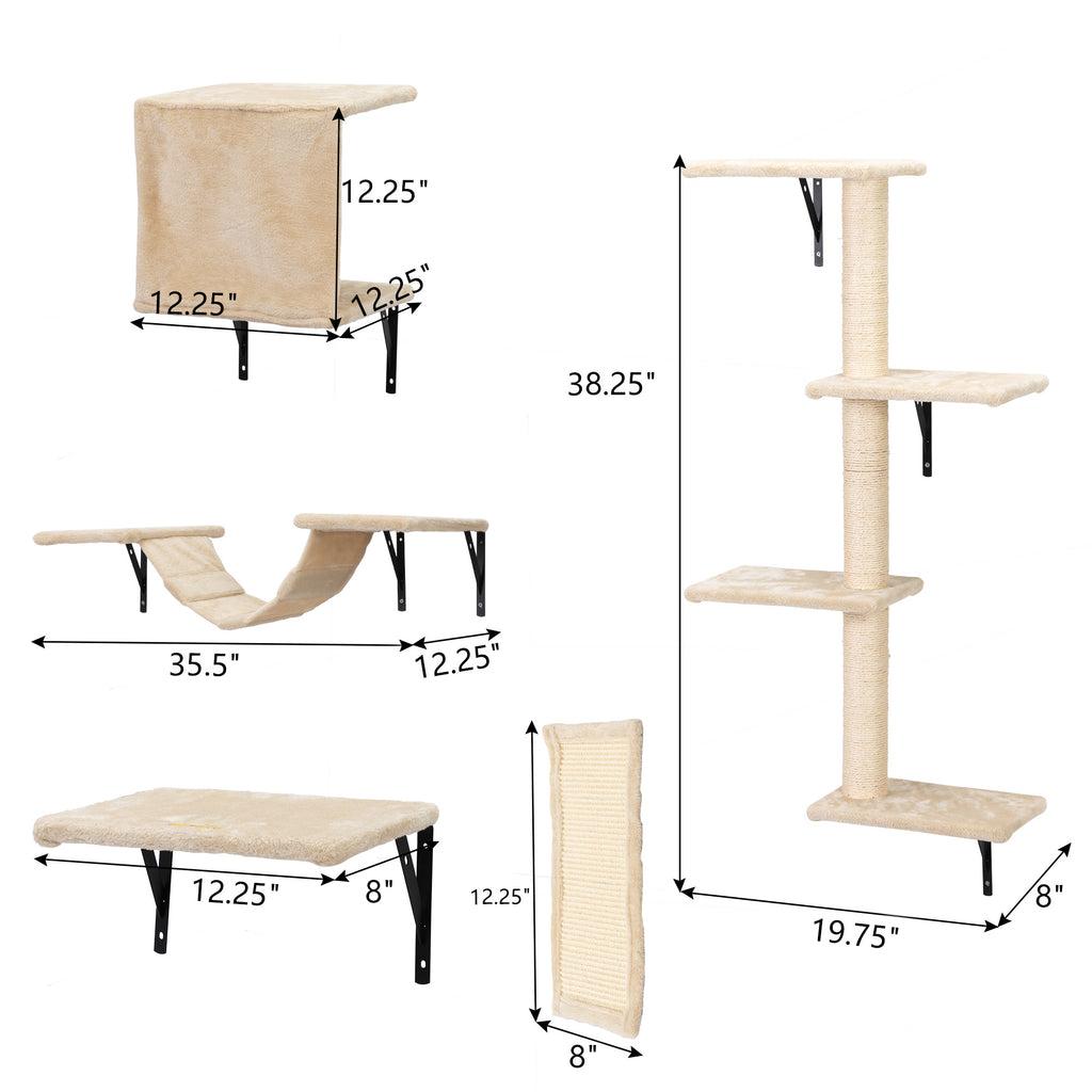 Wall Mounted Activity Tree with Scratching Post for Cats