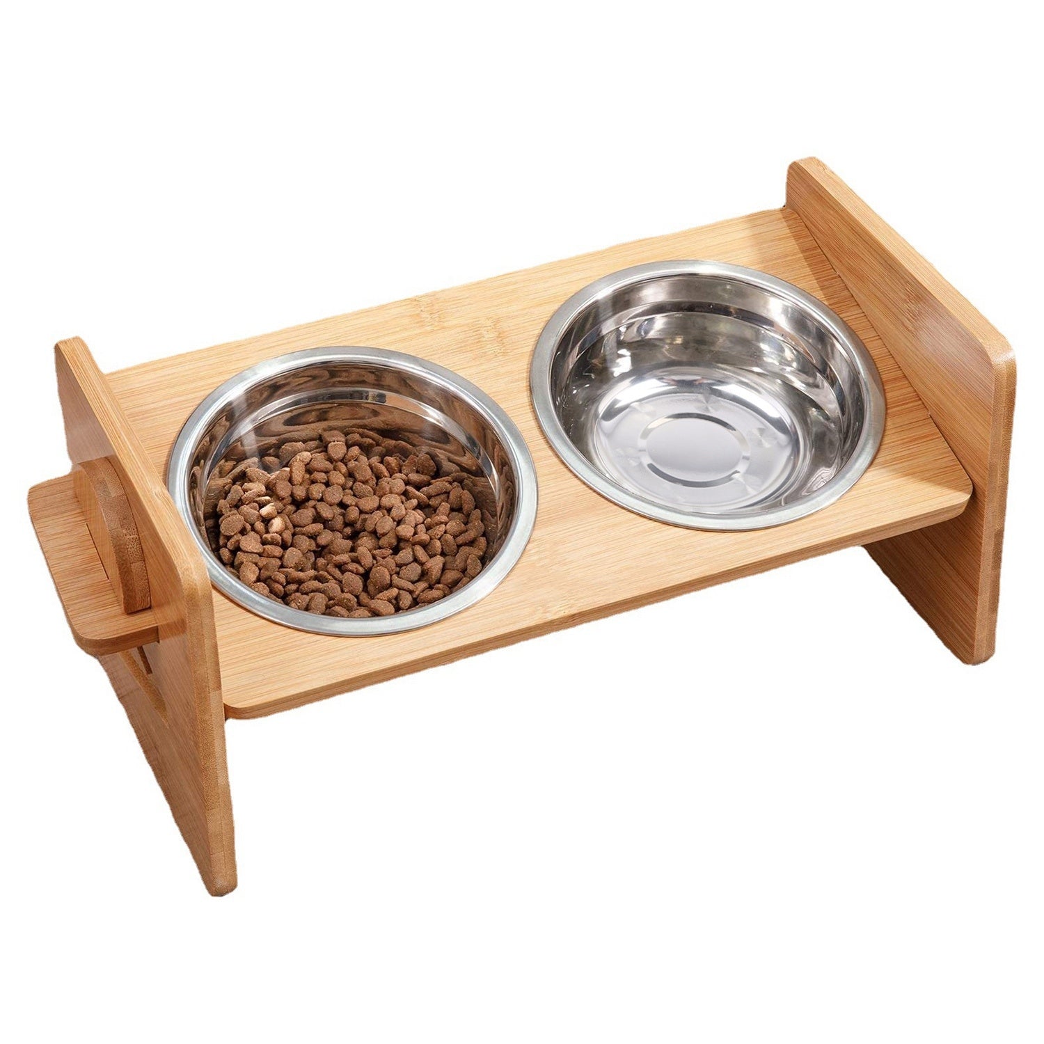 Bamboo Raised Stand Feeder with Bowls for Dogs