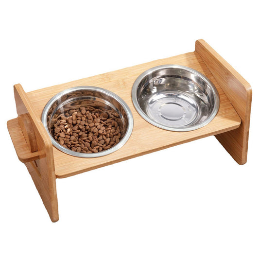 Bamboo Raised Stand Feeder with Bowls for Dogs