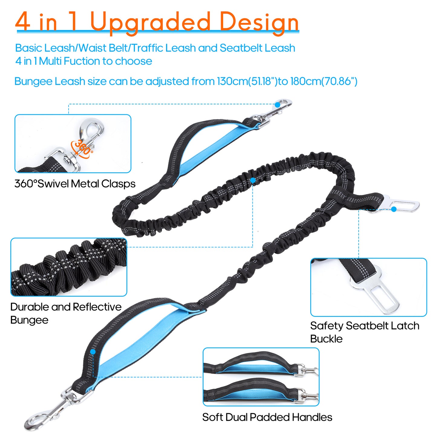 Reflective Bungee Hands Free Adjustable Dog Leash