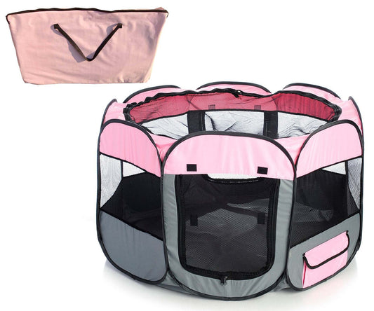 Lightweight Collapsible Dog Playpen - Pink