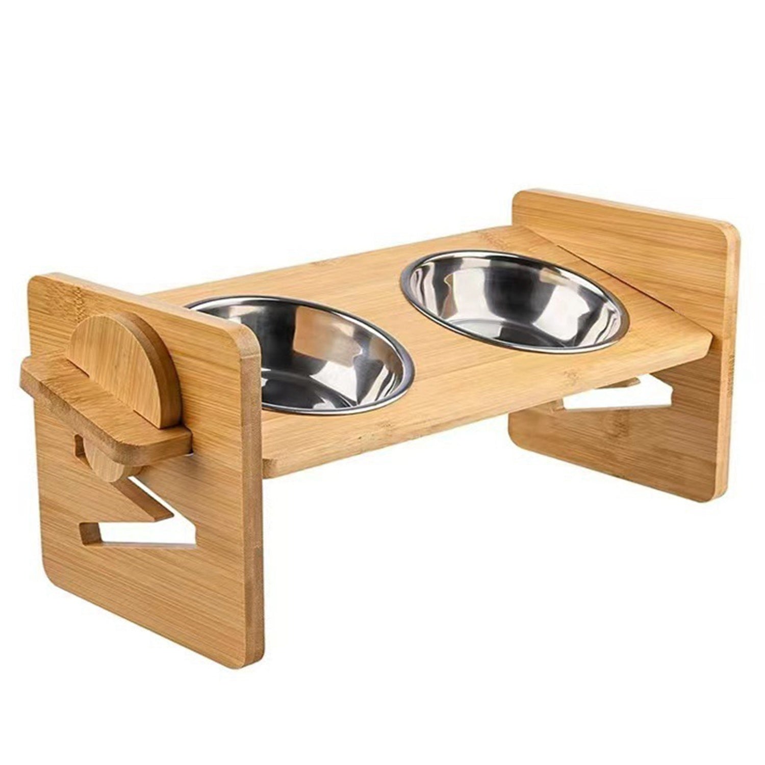 Bamboo Raised Stand Feeder with Bowls for Dogs