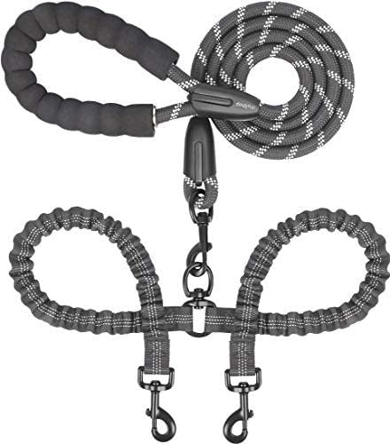 Double Dog Leash No Tangle Absorbing Bungee for Two Dogs