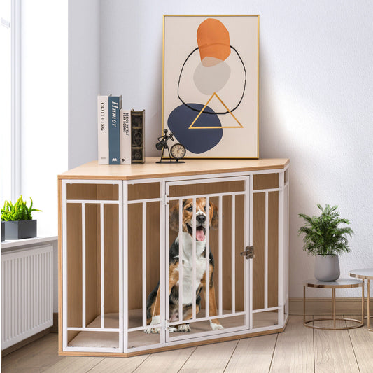 Wood and Metal Corner Dog Crate and Kennel