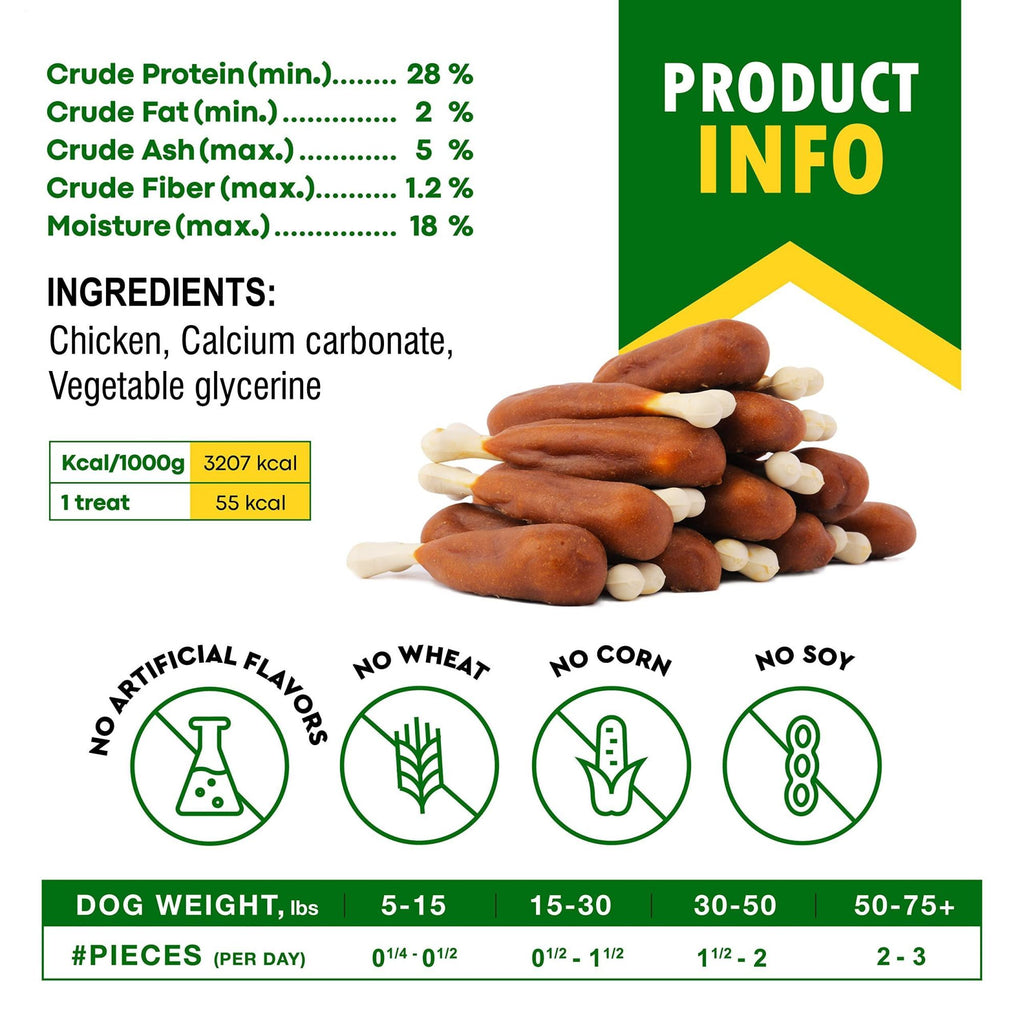 Organic Rawhide-Free Calcium Bones Wrapped with Chicken Treats for Dogs