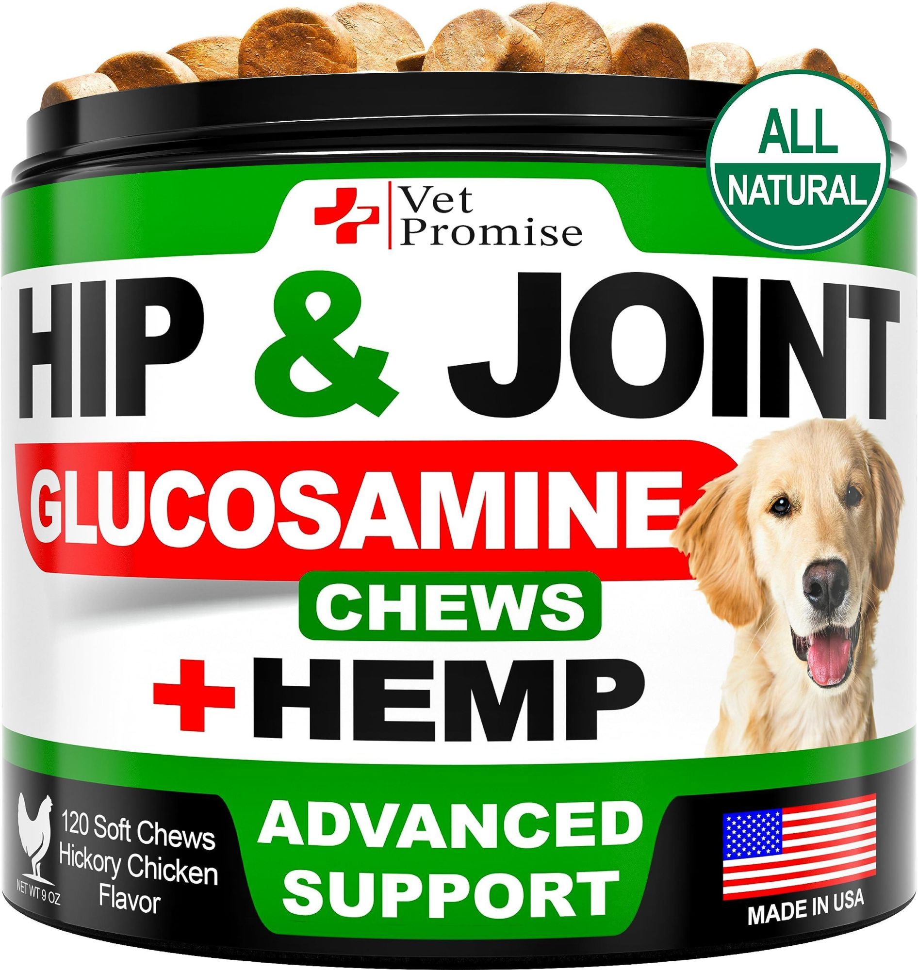 Vet Promise - Hip and Joint Chews for Dogs with Glucosamine, Chondroitin, MSM, Hemp Oil