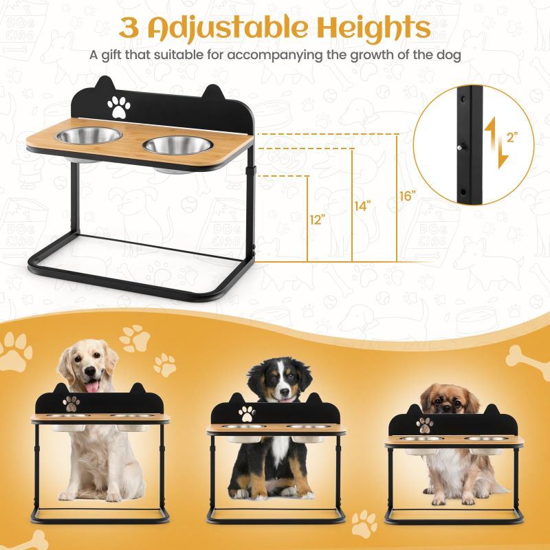 Adjustable Raised Dog Food and Water Station