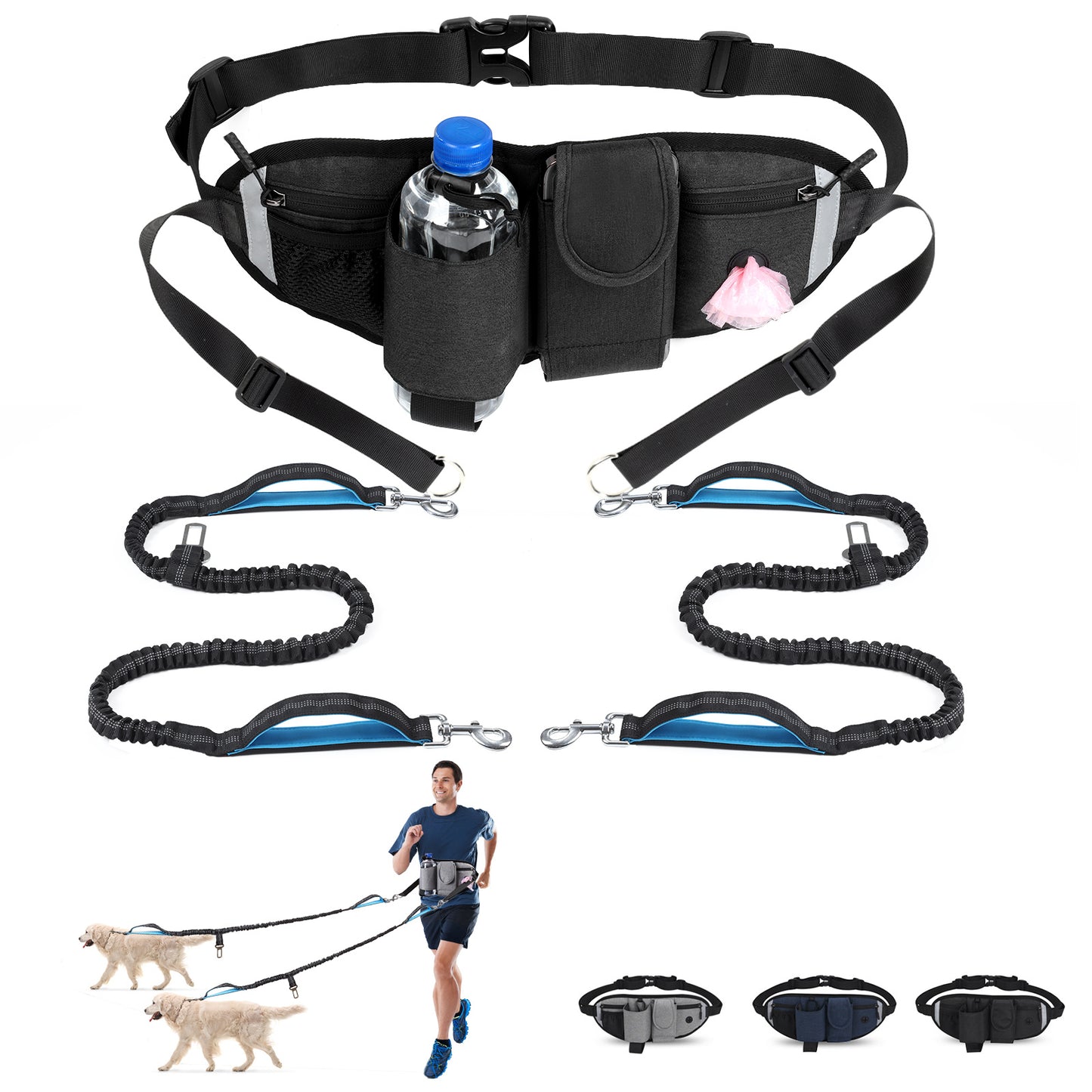 Reflective Bungee Hands Free Adjustable Dog Leash