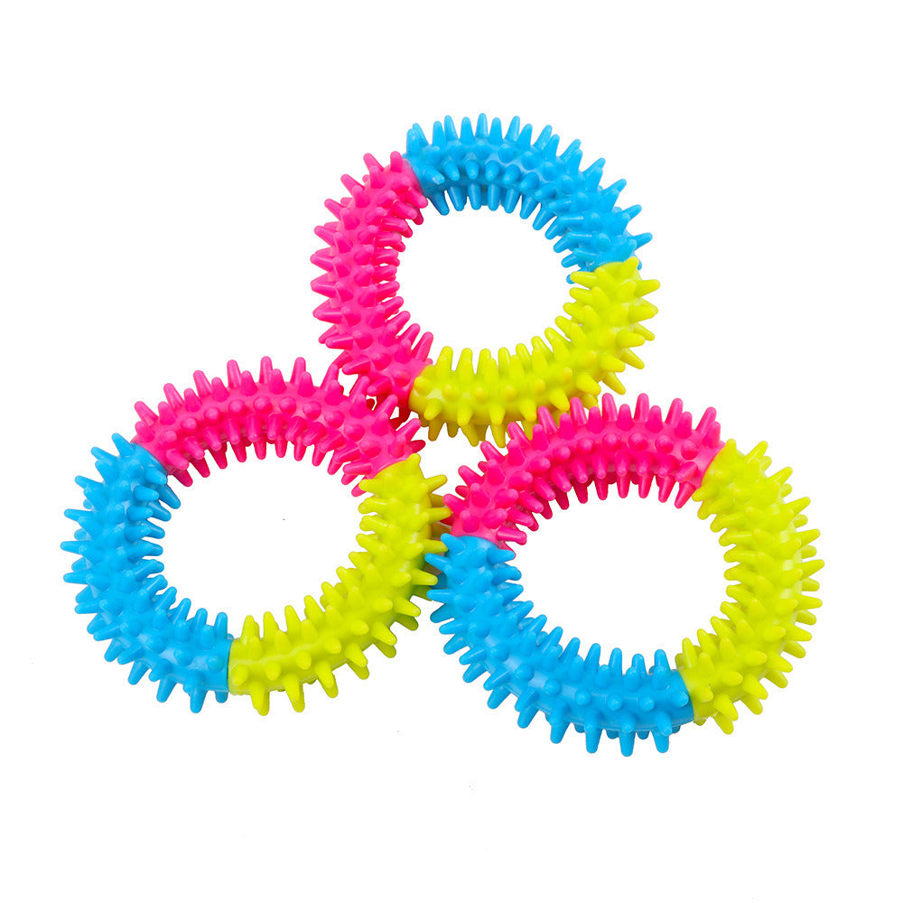 Tri-color Rubber Chewing Ring Toy for Dogs