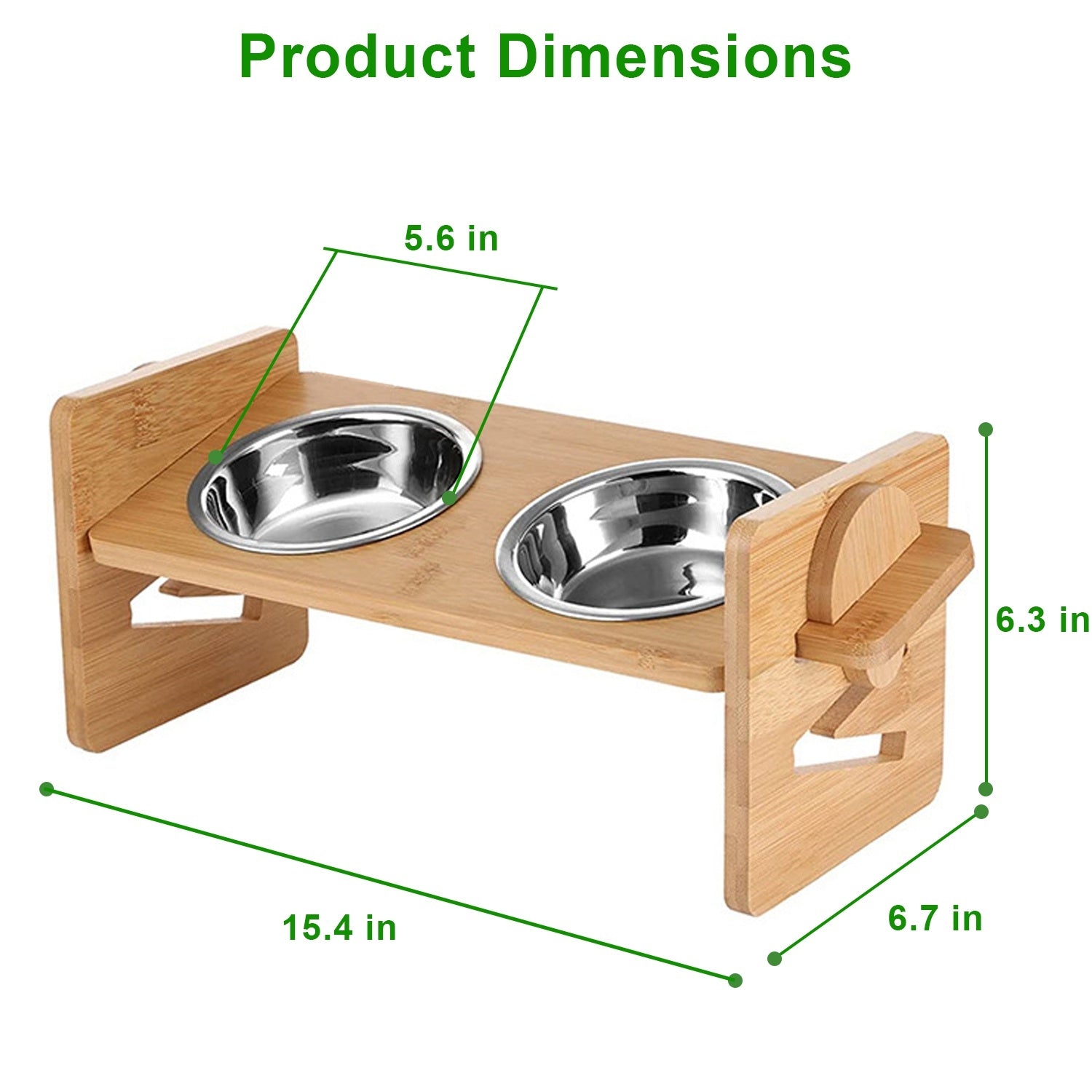 Bamboo Raised Stand Feeder with Bowls for Dogs