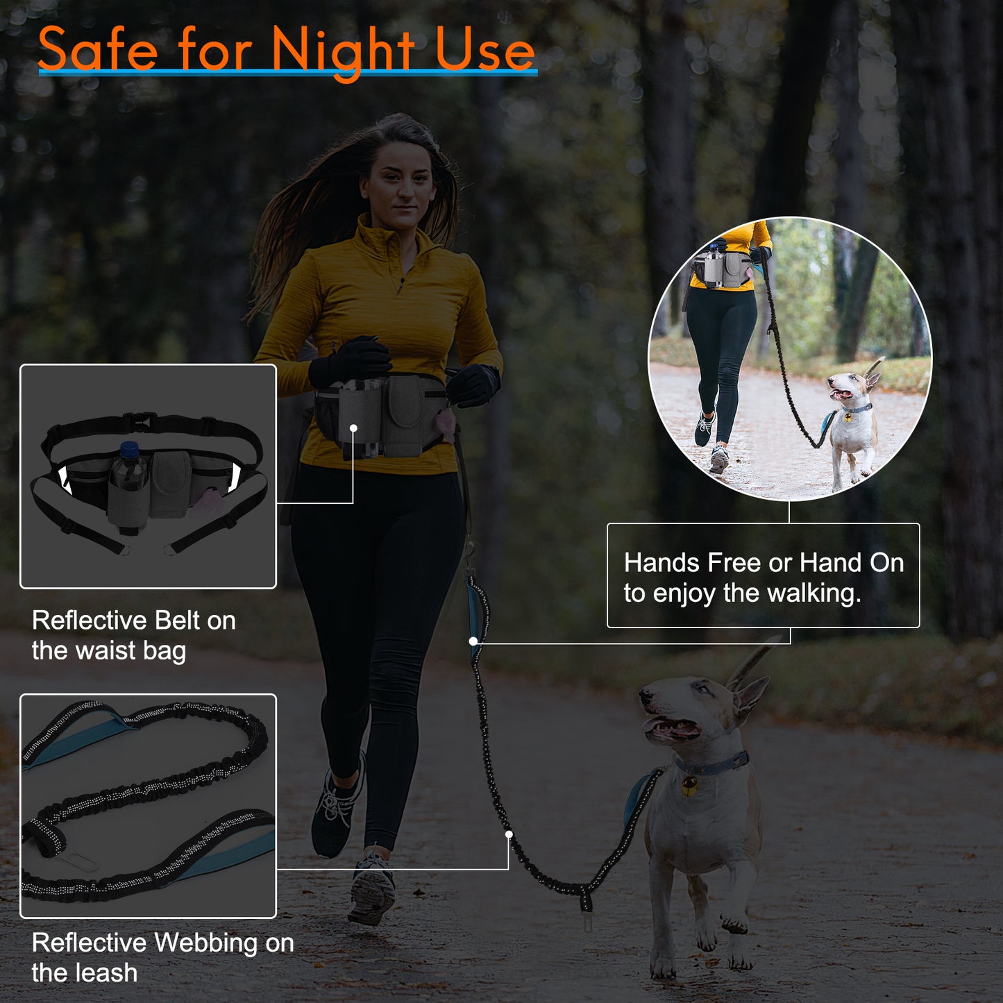 Reflective Bungee Hands Free Adjustable Dog Leash